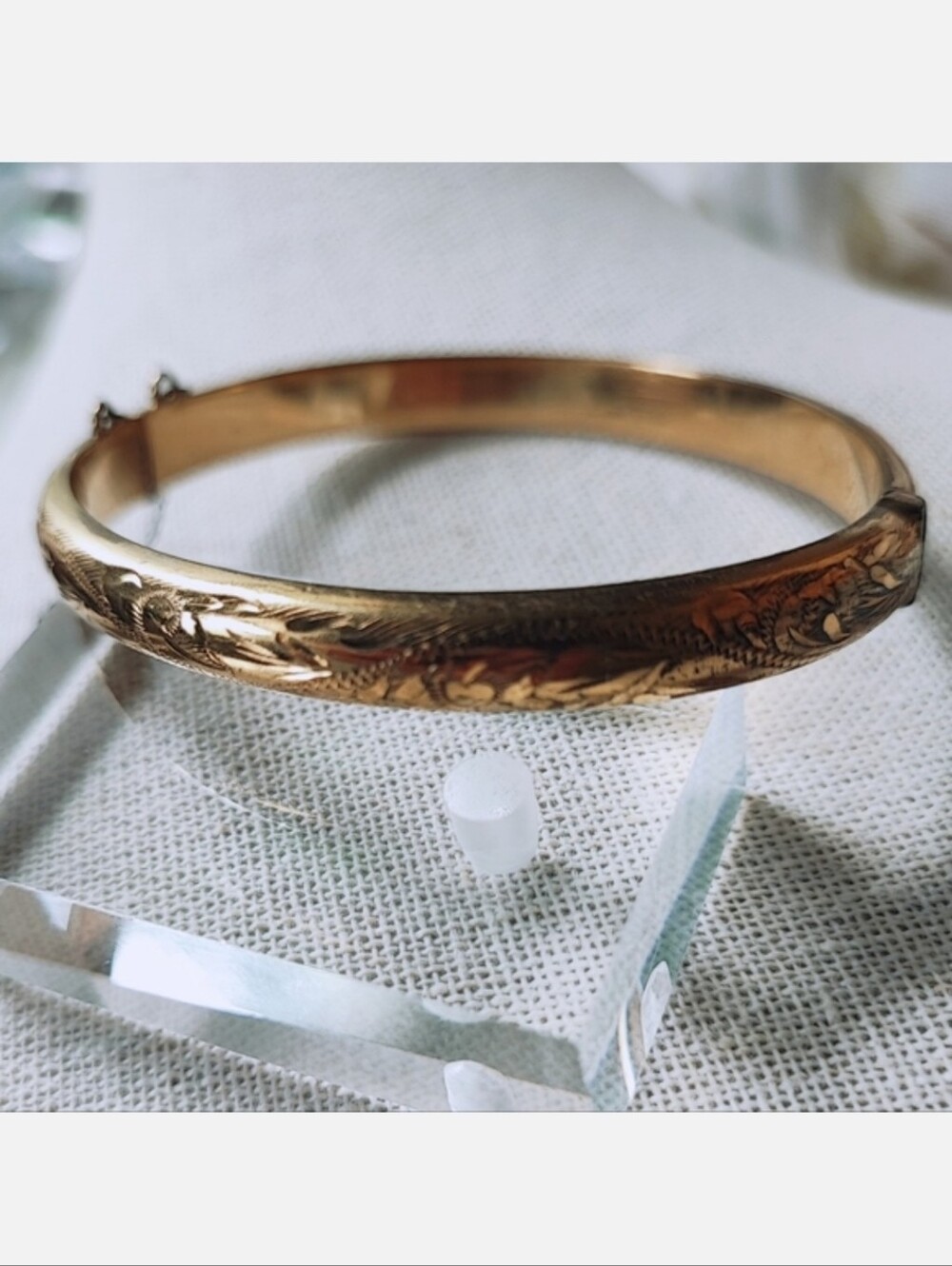 25 Micron Rolled Gold Bangle Bracelet Safety Chain Vintage European Style EUC